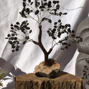 TREES black agate on cluster base 20cm 165 beads (each)