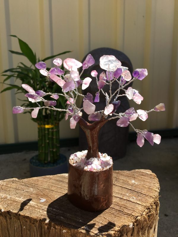 TREES rose quartz & amethyst 12cm 60 beads (each)